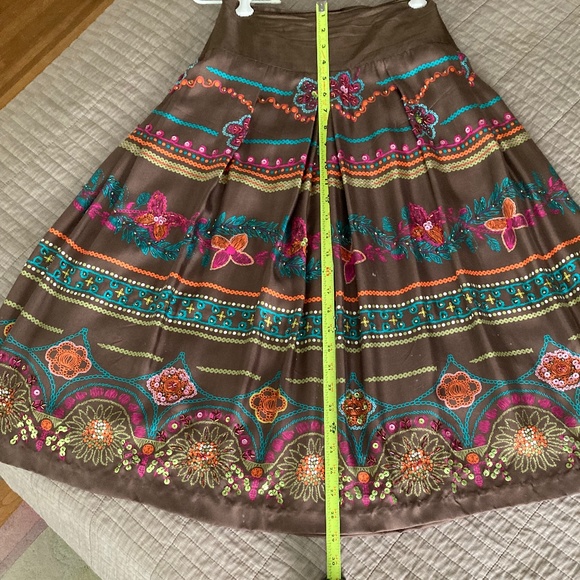 Lynne Ritchie Brown Pleated Silk Midi Skirt Beads Sequins  SZ XL - Picture 7 of 9